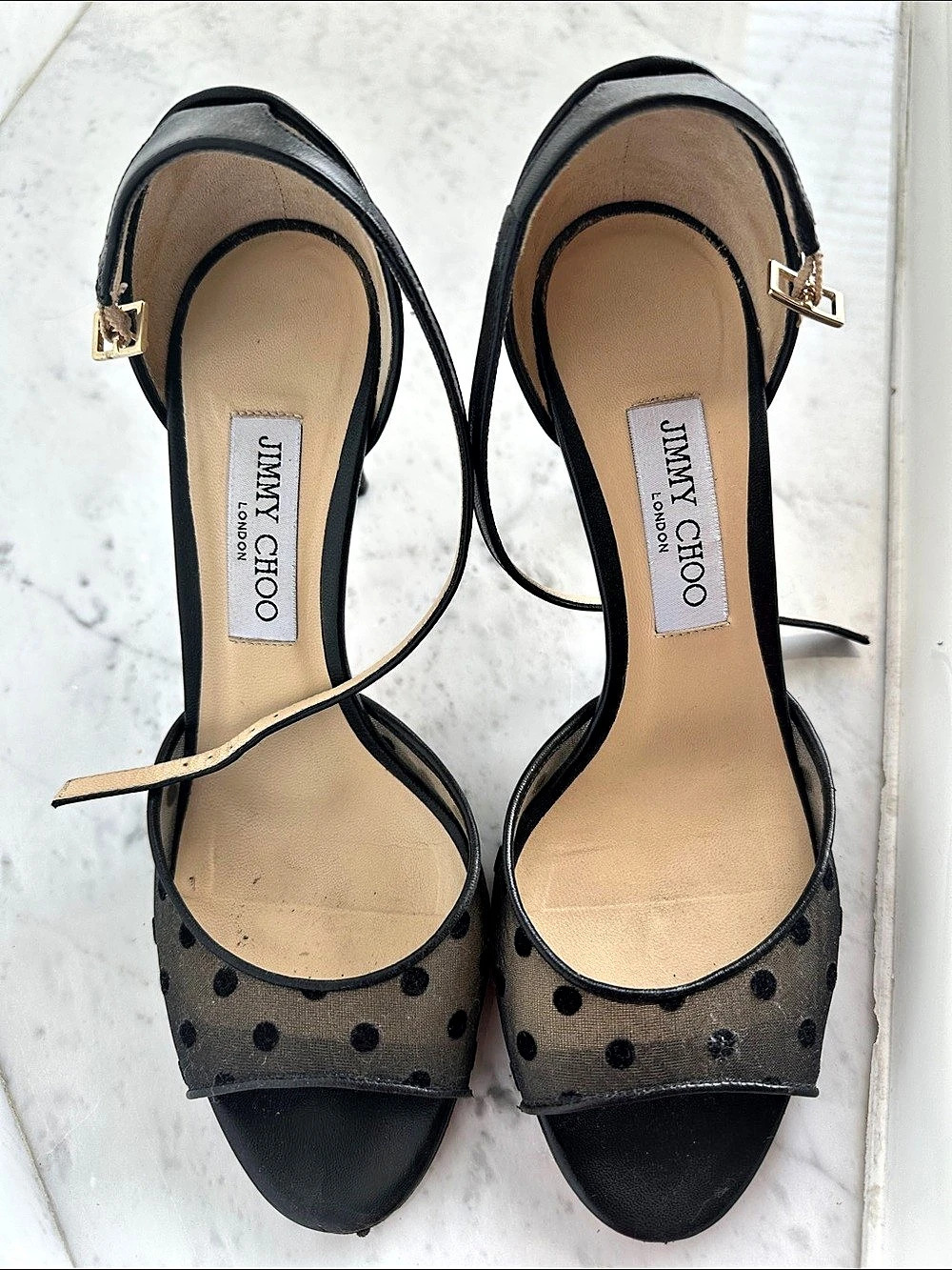 Jimmy Choo Polka Dot Ankle Strap Heels Black EU 39